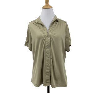 Jamie Sadock Golf Polo Womens L Large Eucalyptus Zipper Snap Button Quarter Zip